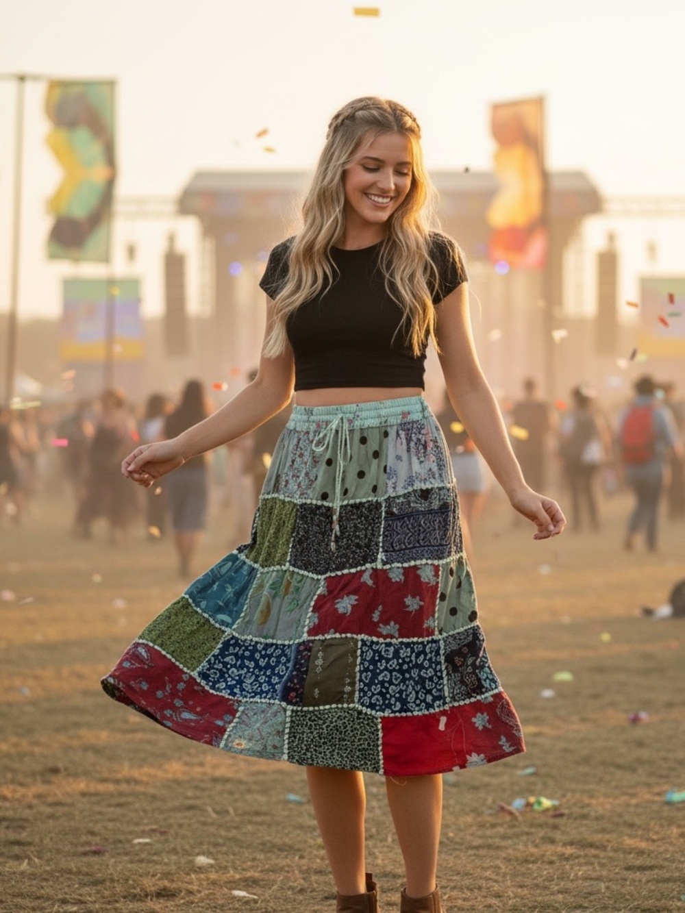 Bohemian Patchwork knee length Skirt in Multi - Never worn